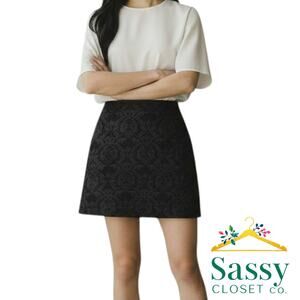 ✨ EXPRESS Black Jacquard Mini Skirt 5/6 Textured Stretch EUC 🖤